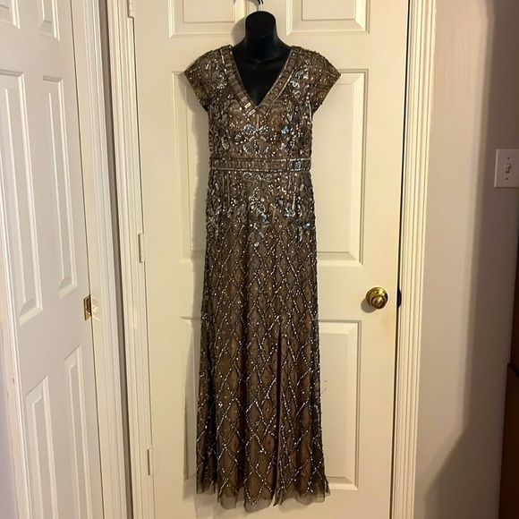 Adrianna Papell Embroidery Sequin Beading Evening Gown - Picture 4 of 10